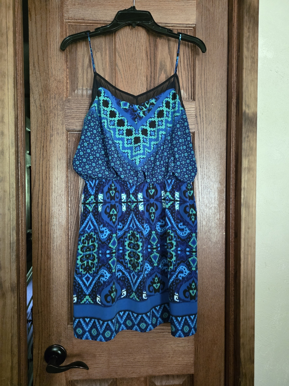 Express  Blue/Green Aztec Boho Print Sun Dress Size